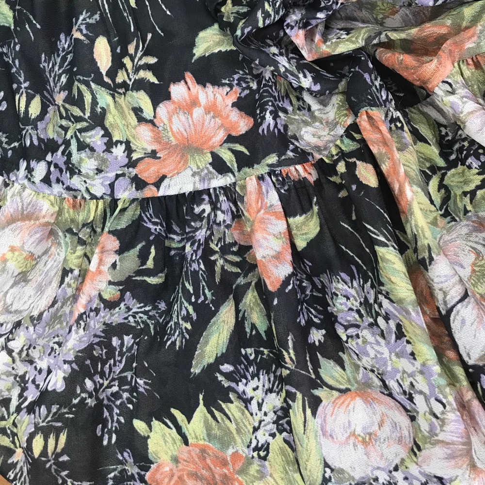 Vintage l 70s M Bohemian Cottagecore Floral Semi-Sheer Cape Flutter Sleeve Dress - Picture 9 of 14